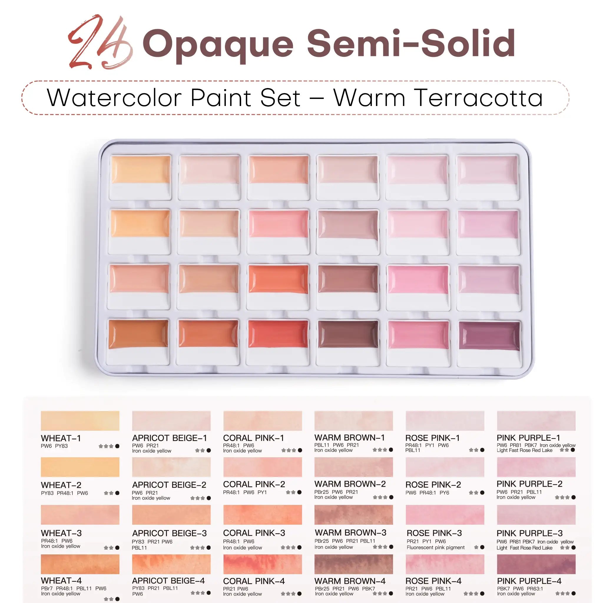 TerraMuse – 24-Color Opaque Watercolor Set in Warm Terracotta