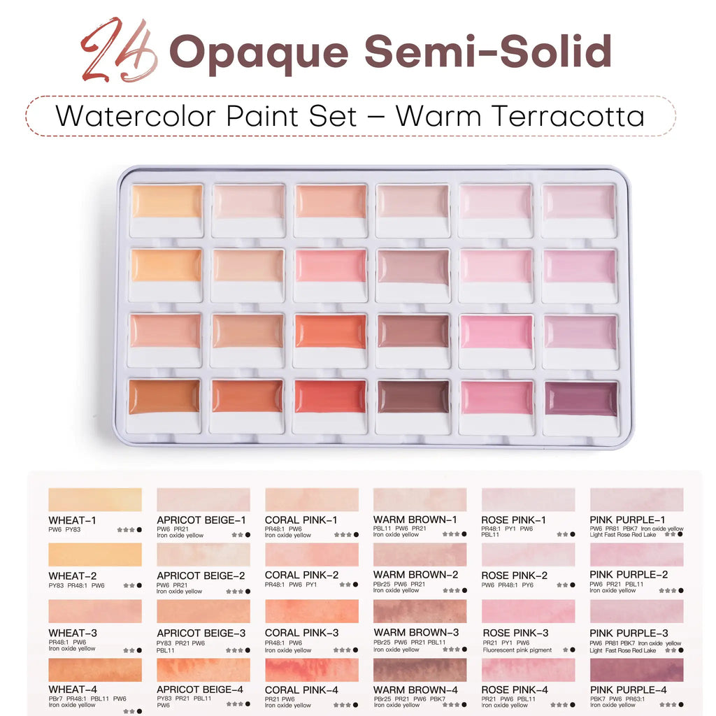 TerraMuse – 24-Color Opaque Watercolor Set in Warm Terracotta