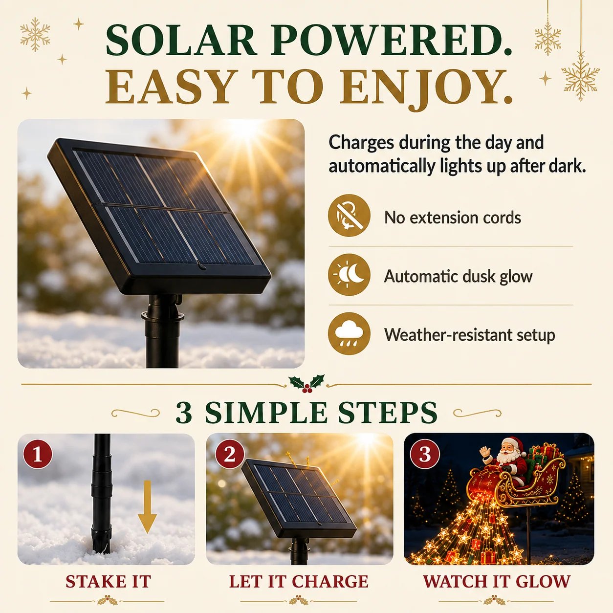 SleighGlow – 🔥🎅✨ Santa's Flying Sleigh Gift Cascade Solar Christmas Garden Light