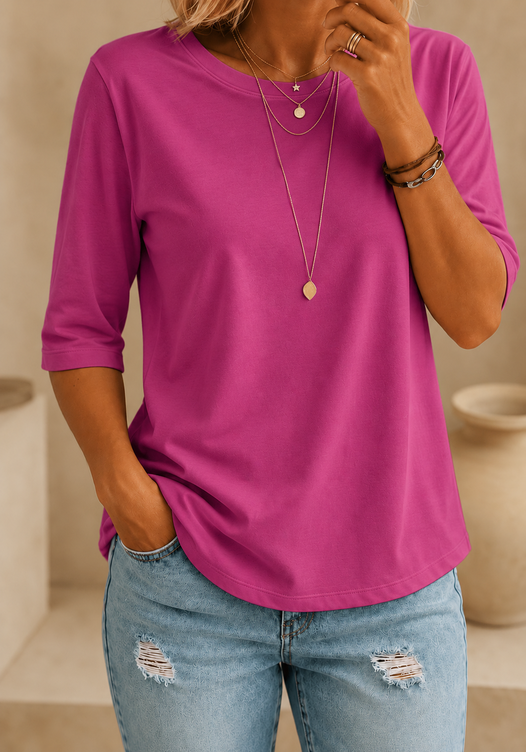 CalveraComfort – Women's Essential Round-Neck Cotton Tee
