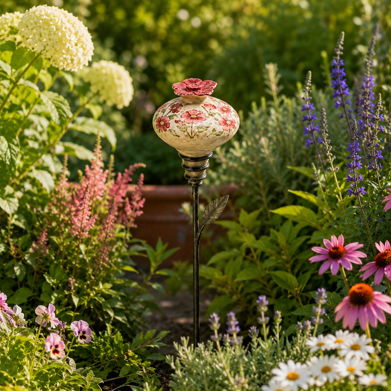 NectarCharm – Vintage Ceramic Hummingbird Feeder Garden Stake