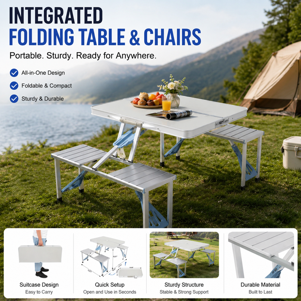 PicniCase – Integrated Aluminum Folding Table and Chairs Set