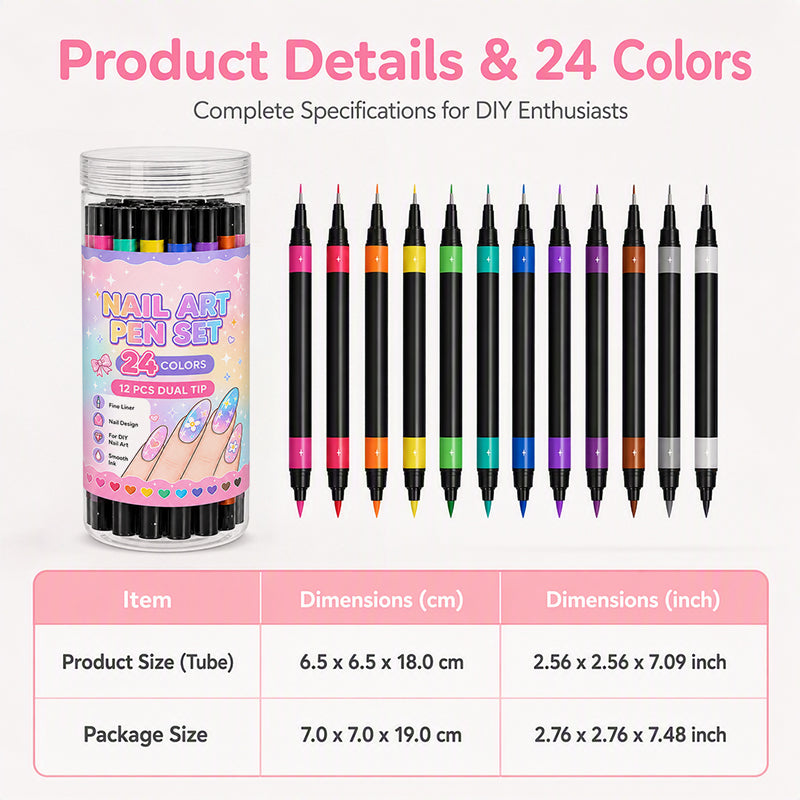 NailSketch – ⏳⏰ 24-Color Dual-Ended Nail Art Pen Set 🪄🎨