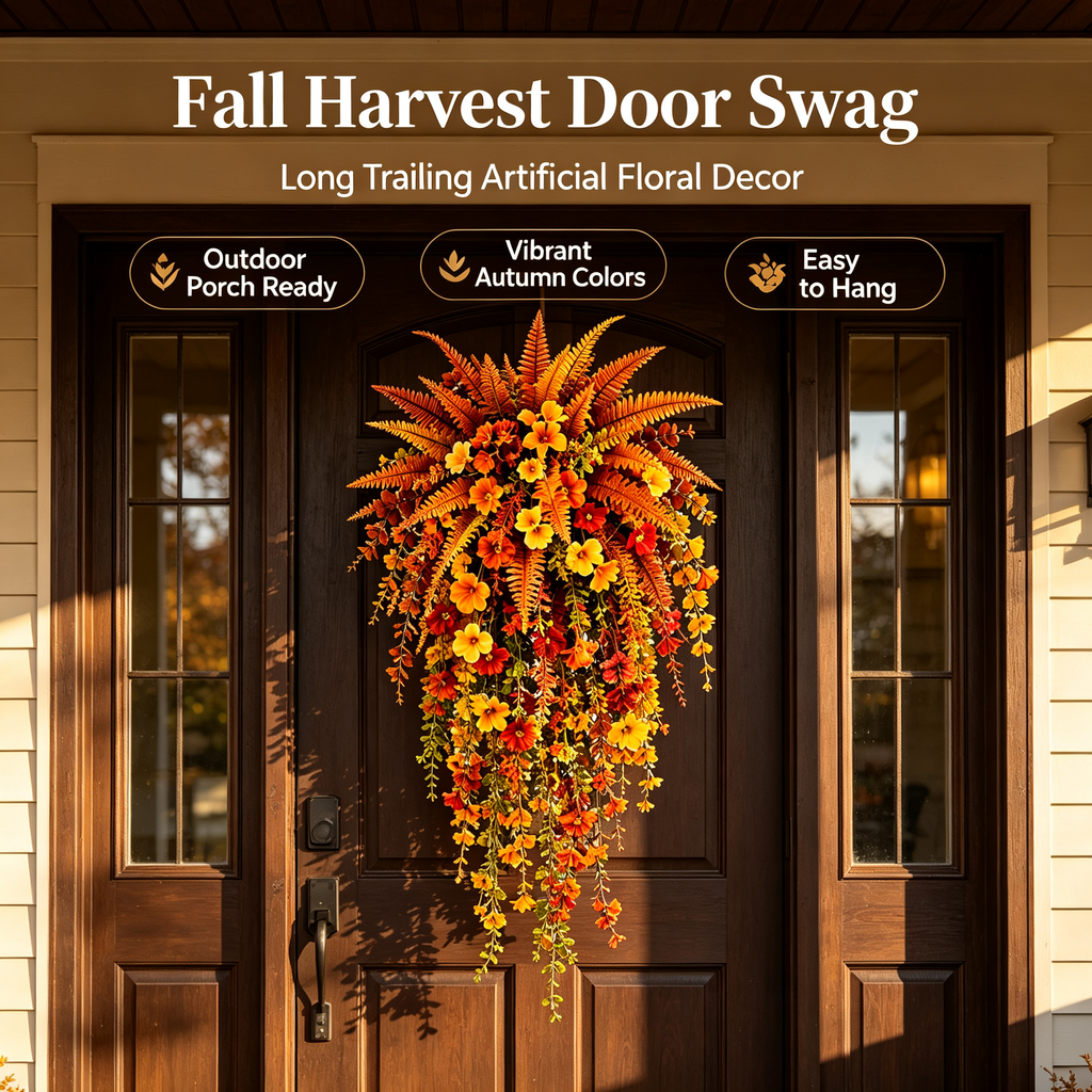 HarvestCascade – 💥🍂 Artificial Fall Harvest Hanging Basket for Autumn Porch & Door Decoration