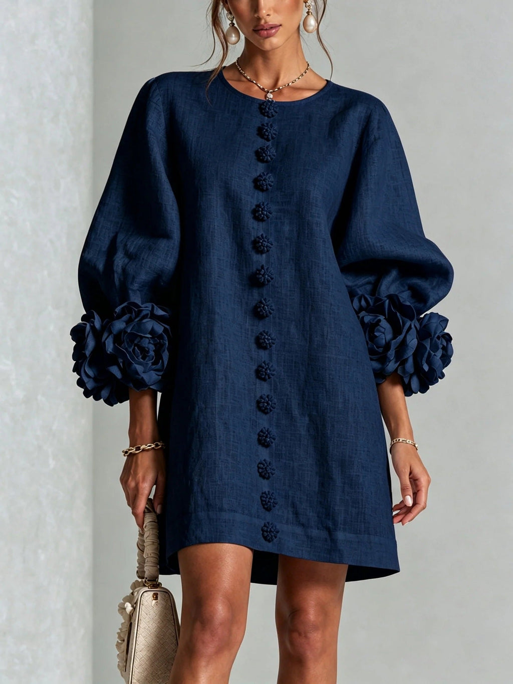 RosetteEase – 🤲 ⏰3D Floral Cuff A-Line Dress with Free Handbag