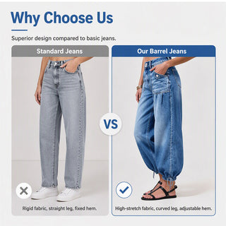 ✨BarrelEase – Women's High Waisted Stretchy Barrel Jeans