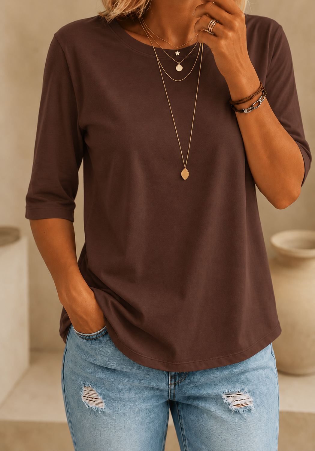 CalveraComfort – Women's Essential Round-Neck Cotton Tee