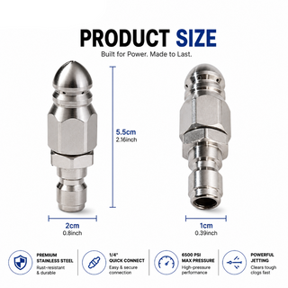 JetFlush – 6500 PSI Stainless Steel Sewer Jetter Nozzle with 1/4" Quick Connect