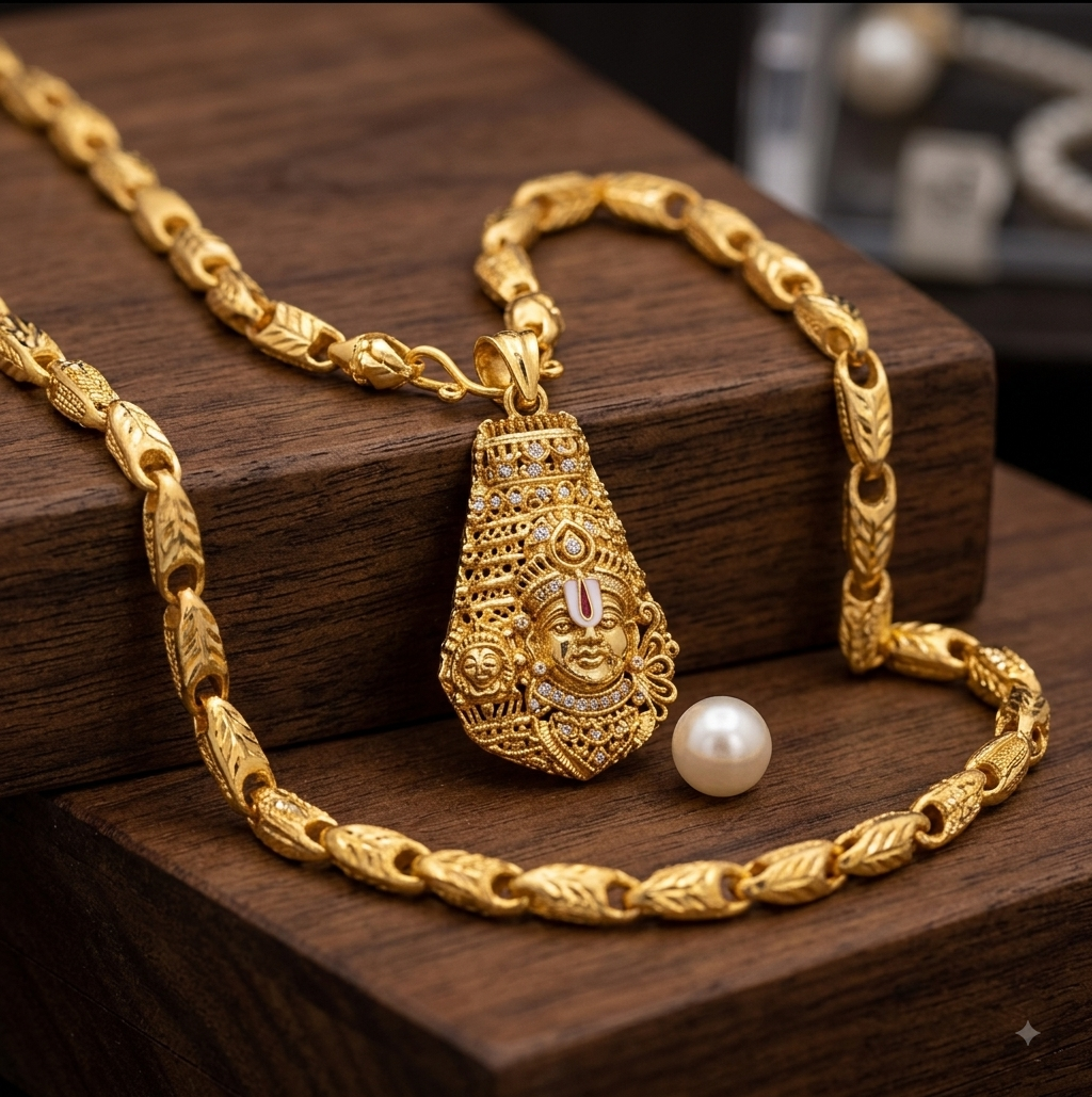 BalajiGrace – Sacred Venkateswara Pendant & Gold-Tone Chain