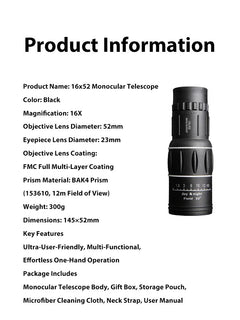TrailSight – 16x52 HD Monocular, IPX5 Waterproof & Fog-Proof🧭🔭