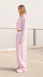 GlimmerLounge – Women's Glitter Graphic Cropped Zip Hoodie and Baggy Sweatpants Set
