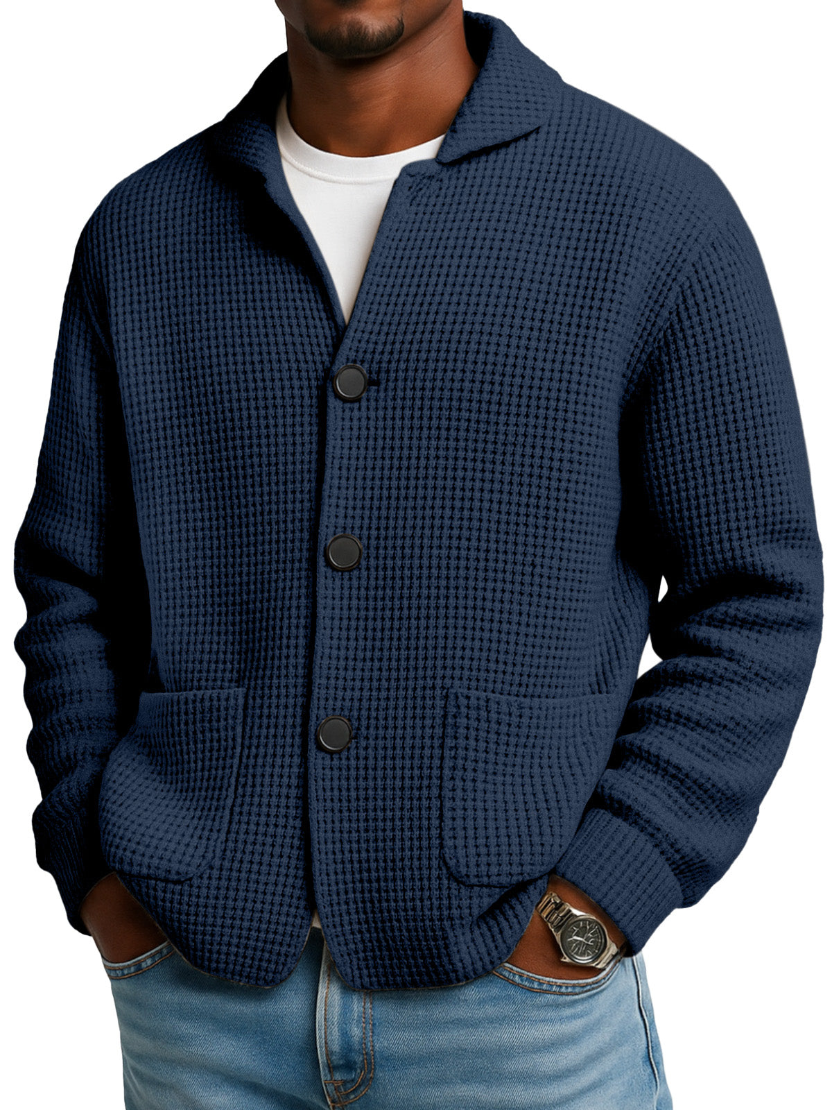 WaffleEase – Men’s Textured Knit Cardigan Jacket