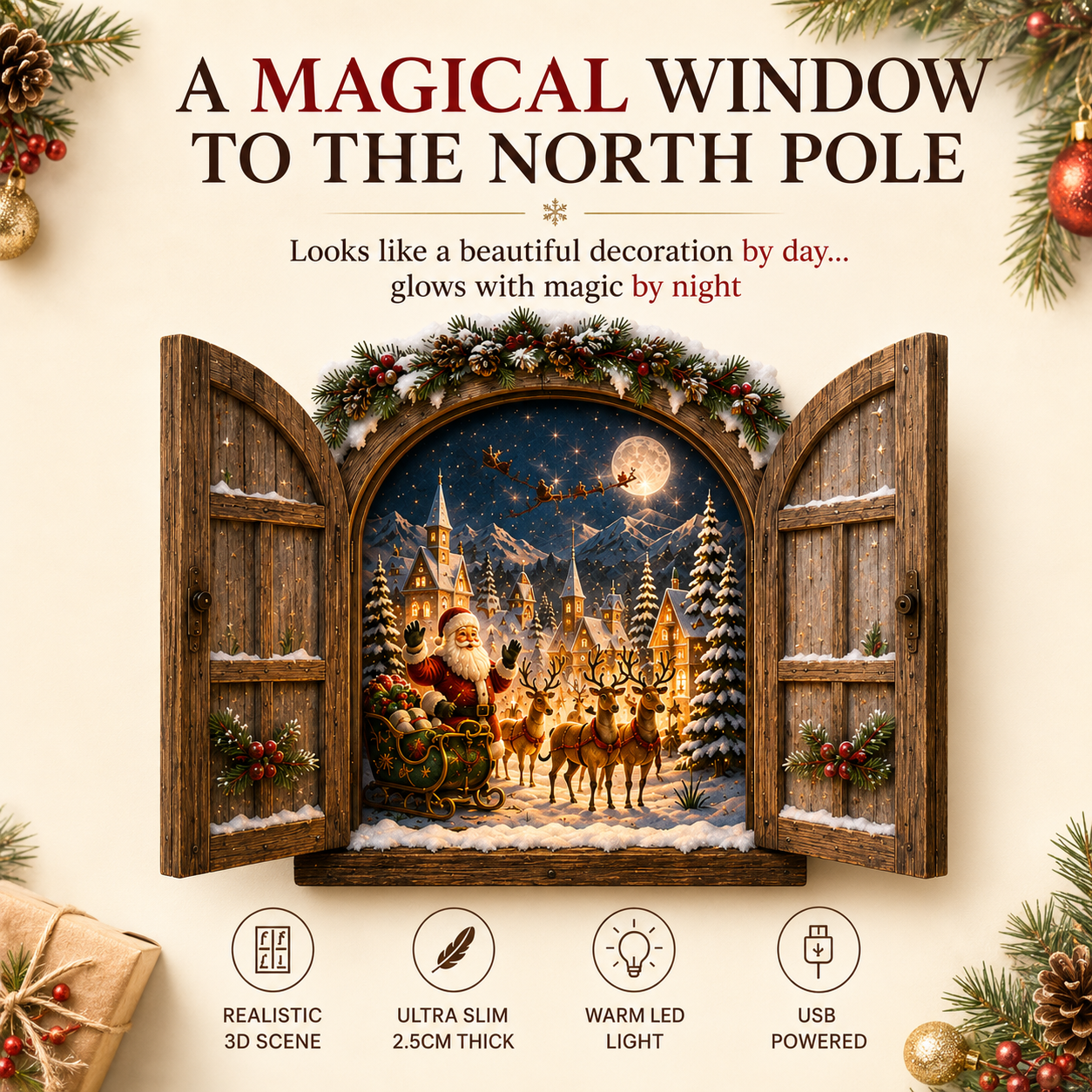 🎄NorthPoleGlow – 3D Lighted Christmas Window Wall Decor🎅