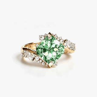 MintCrest – 3ct Cushion-Cut Mint Green Sapphire & White Sapphire Asymmetrical Cluster Ring