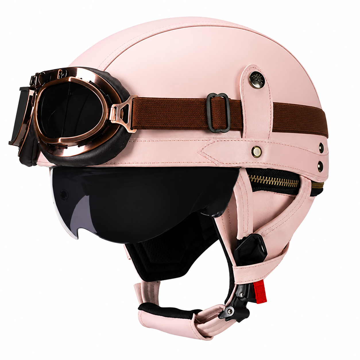 AviatorRide – Vintage PU Leather DOT Motorcycle Half Helmet with Goggles