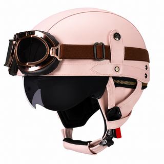 AviatorRide – Vintage PU Leather DOT Motorcycle Half Helmet with Goggles