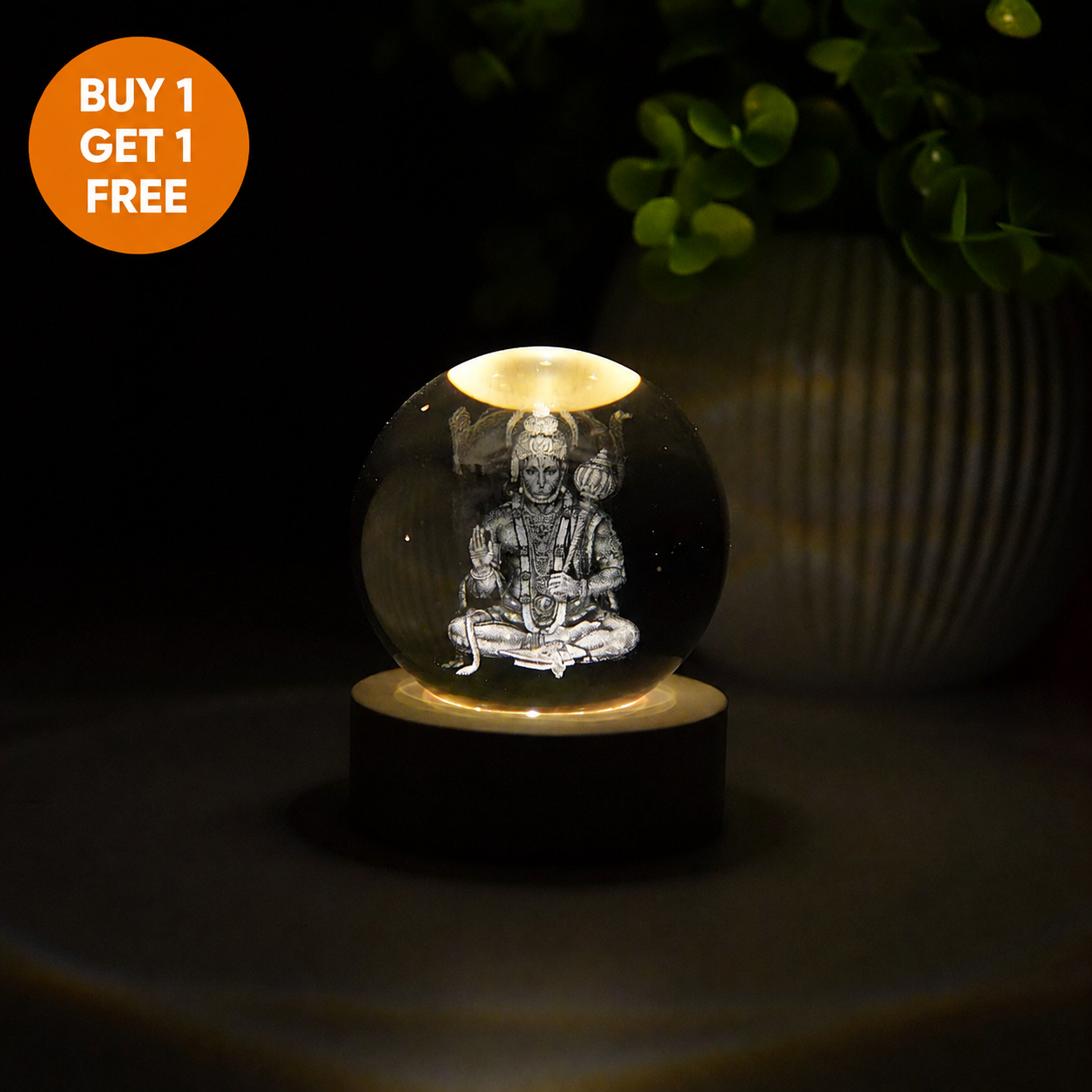 DivineGlow – Laser-Engraved 3D Crystal Deity Night Light with Wooden LED Base