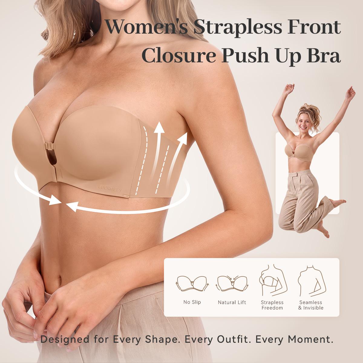 LiftLock – 🎒✨ Strapless Push-Up Bra with Front Closure, Padded Lift & Non-Slip Support 💕