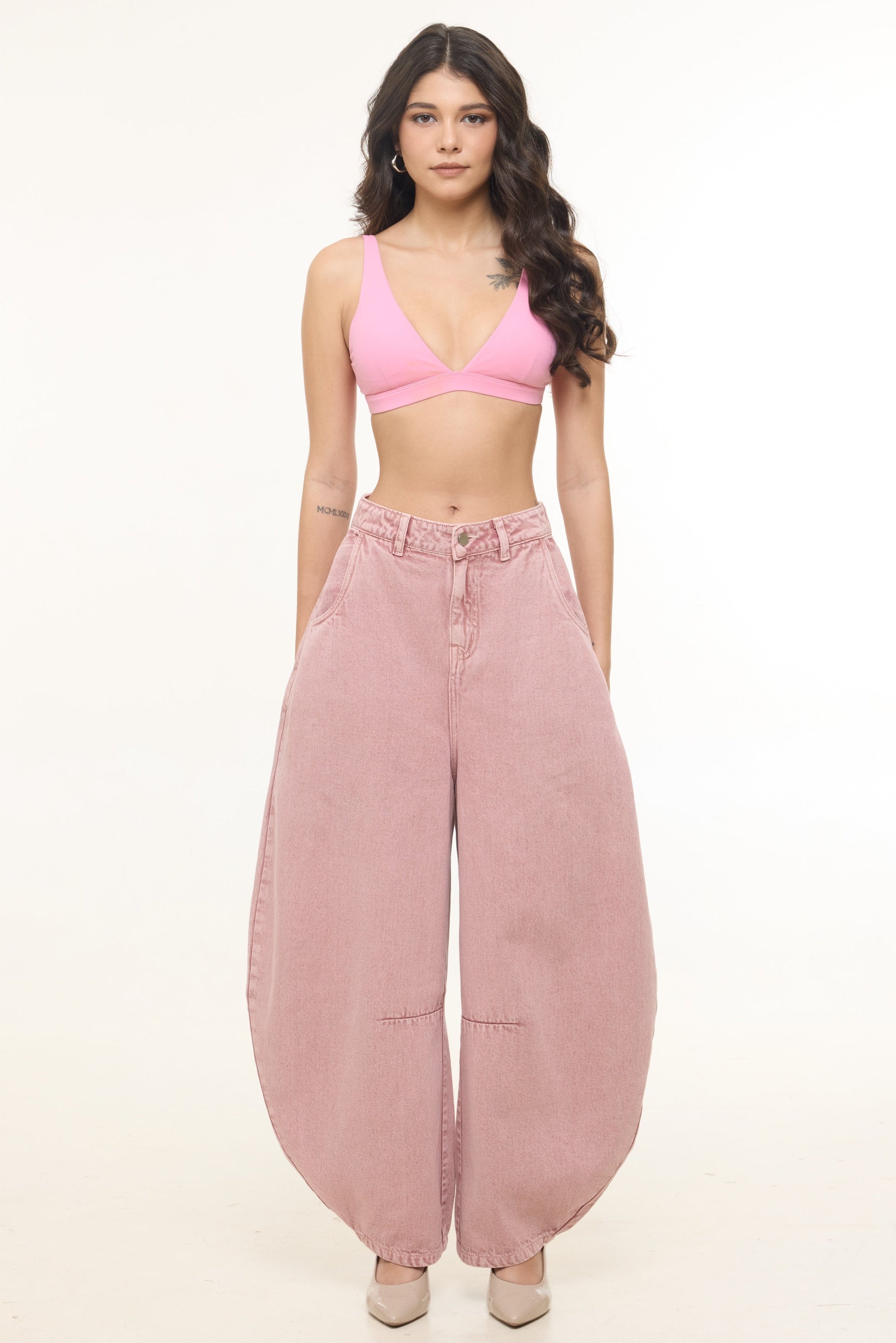 BarrelBloom – High-Rise Barrel Cut Wide-Leg Denim