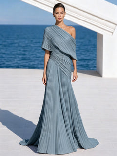 DrapeGala – One Shoulder Pleated Evening Gown