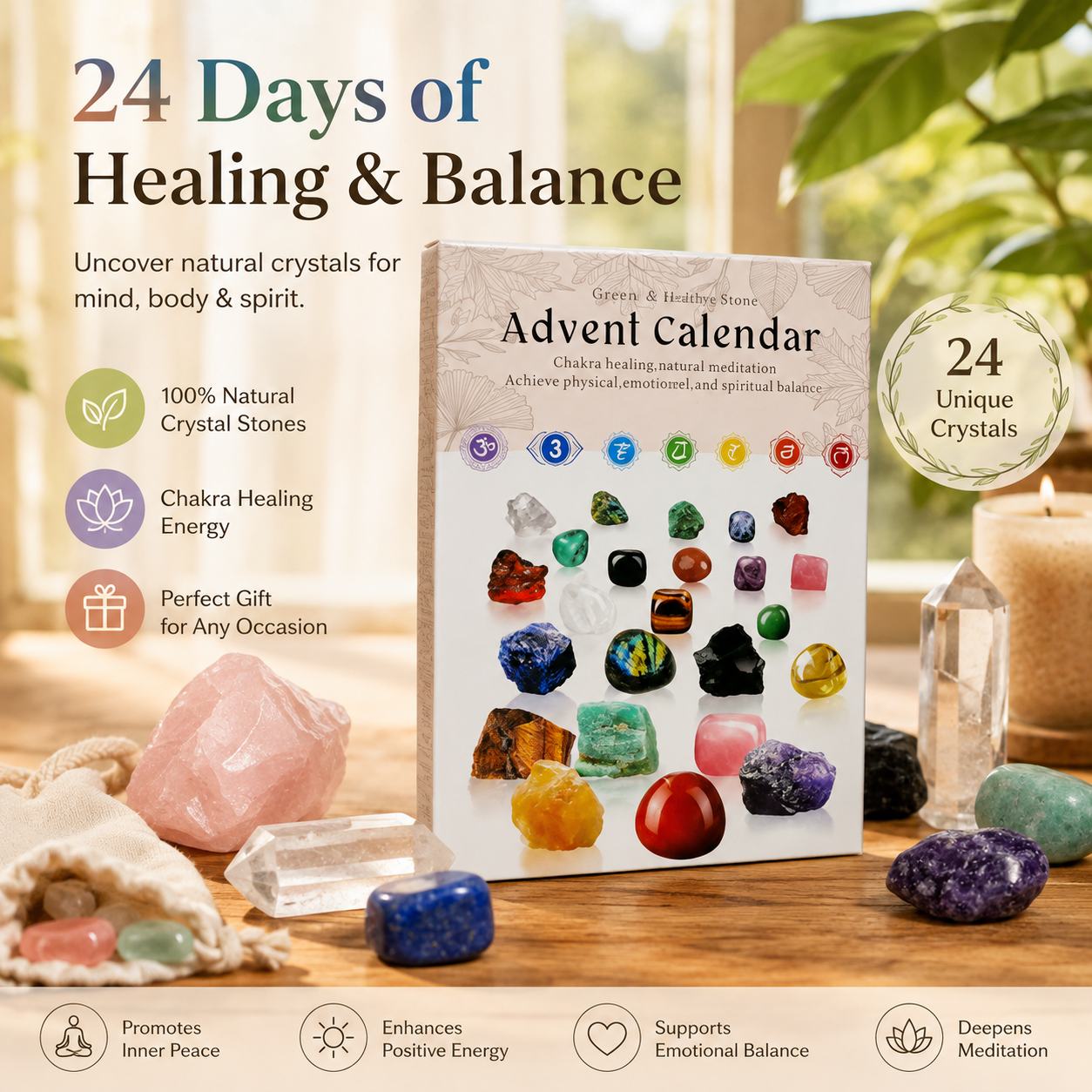 StoneAdvent – ❤100% Hand-Carved 💎Crystals Advent Calendar 2026: 24 Days of Chakra Crystals & Healing Stones🔮