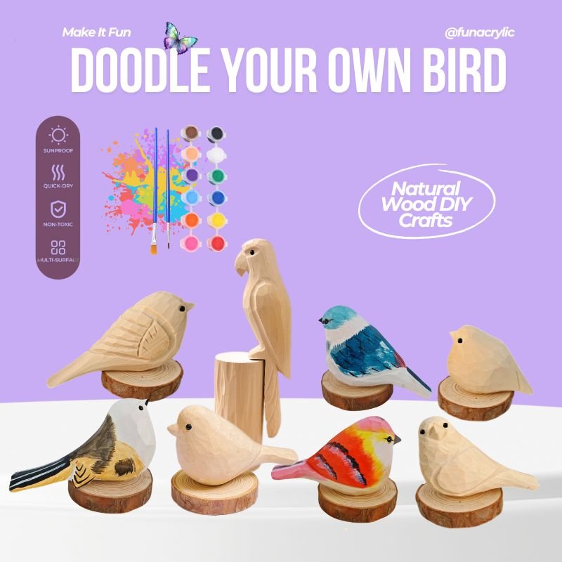 DoodleBirdie – Hand-Carved Wooden Bird & Marker Craft Kit 🦜