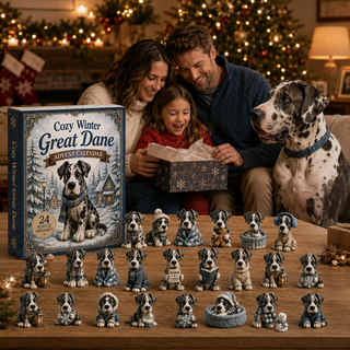 Family and Great Dane enjoying Christmas gift moment