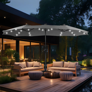 GlowCanopy – 15ft Double-Sided Patio Umbrella with Solar Lights