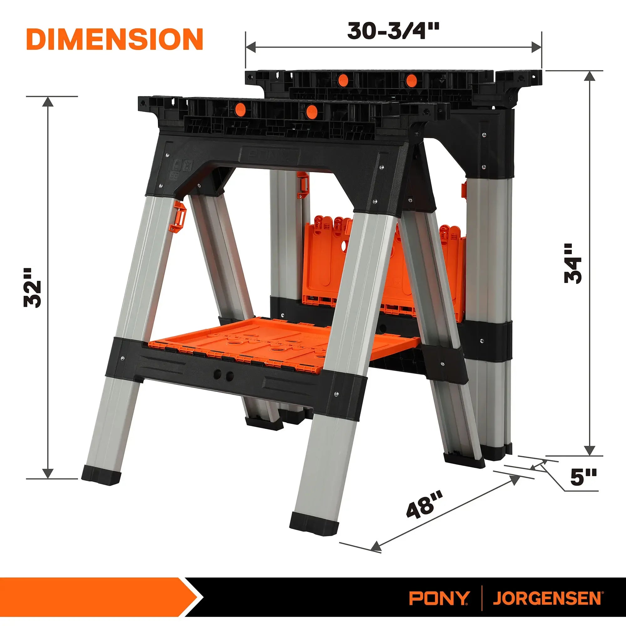 PonyWork – 2-Pack Folding Sawhorses with Clamps