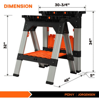 PonyWork – 2-Pack Folding Sawhorses with Clamps
