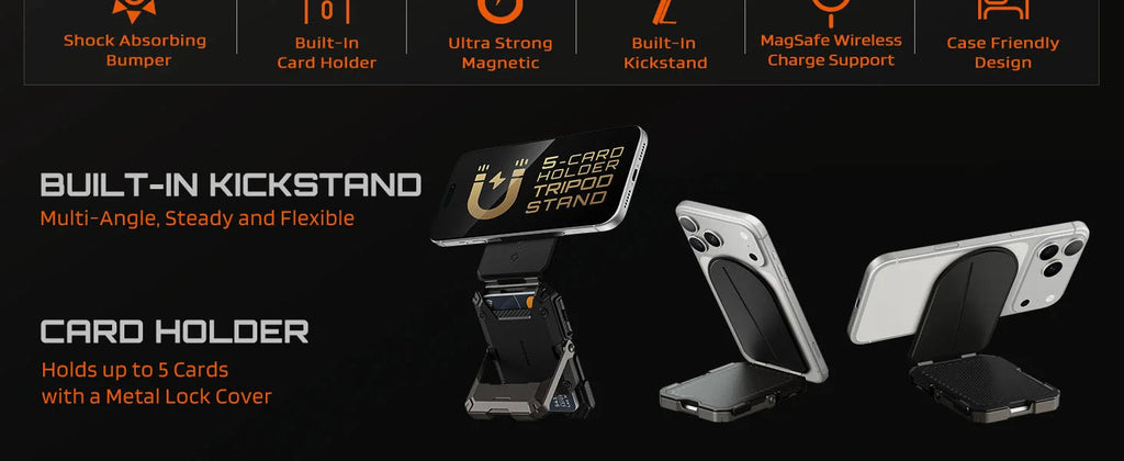 TrackFlip – Trackable Magnetic Wallet with Stand