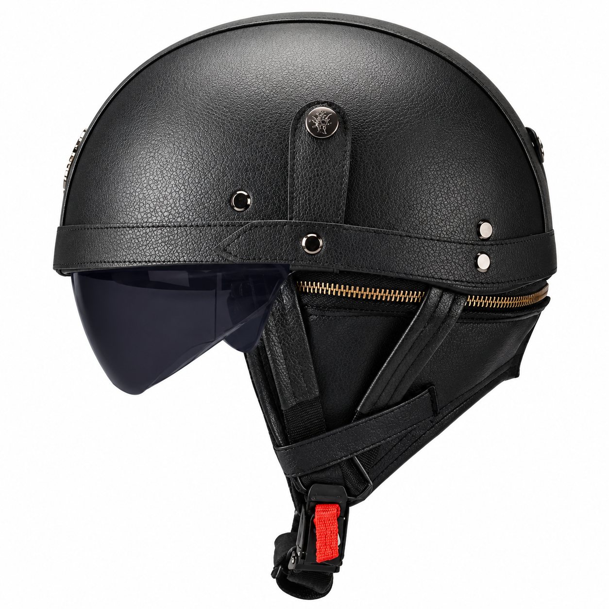 AviatorRide – Vintage PU Leather DOT Motorcycle Half Helmet with Goggles