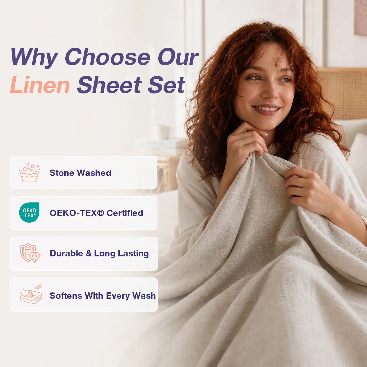 LinenDrift – 100% Linen 4-Piece Bed Sheet Set, Breathable & Moisture-Wicking