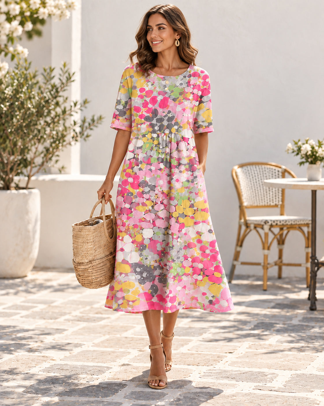 BloomWash – Watercolor Floral Milk Silk Dress
