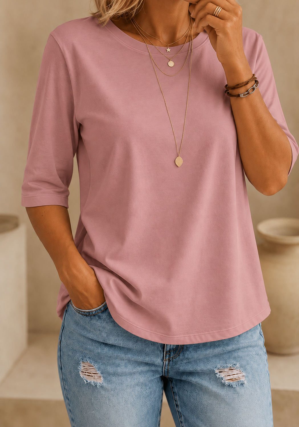 CalveraComfort – Women's Essential Round-Neck Cotton Tee