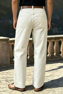 StitchLine – 🔥 Solid Stitch Detail Patch Pocket Mid-Rise Straight-Leg Pants