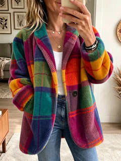 PlaidGlow – 🤲✨ Cozy Women's Plaid Fleece Coat in Bold Color
