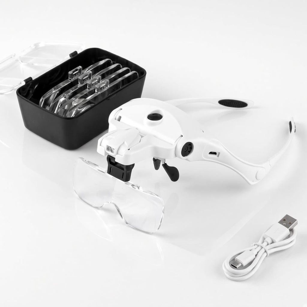 VisionAid – Headband Magnifier with LED Light and 5 Lenses for Close-up Work