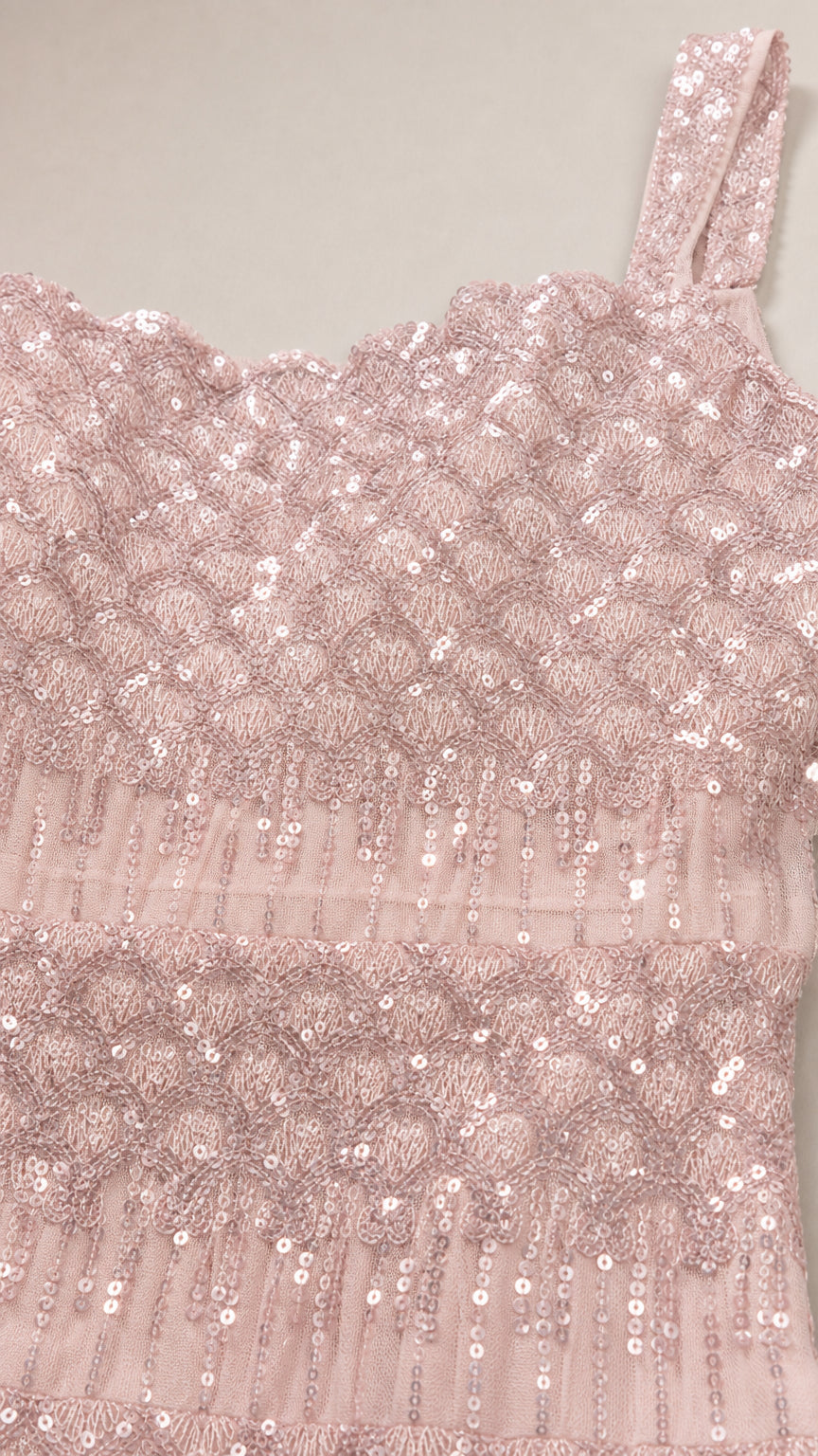 SequinSiren – Sleeveless Tiered Mermaid Evening Gown