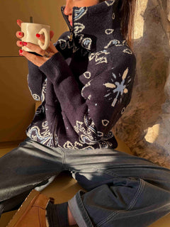 BandanaEase – Bandana-Patterned Knit Cardigan