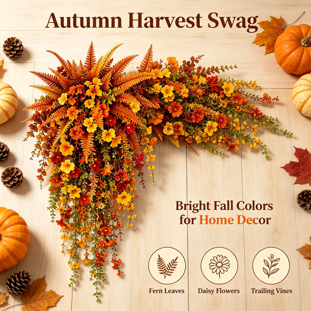 HarvestCascade – 💥🍂 Artificial Fall Harvest Hanging Basket for Autumn Porch & Door Decoration