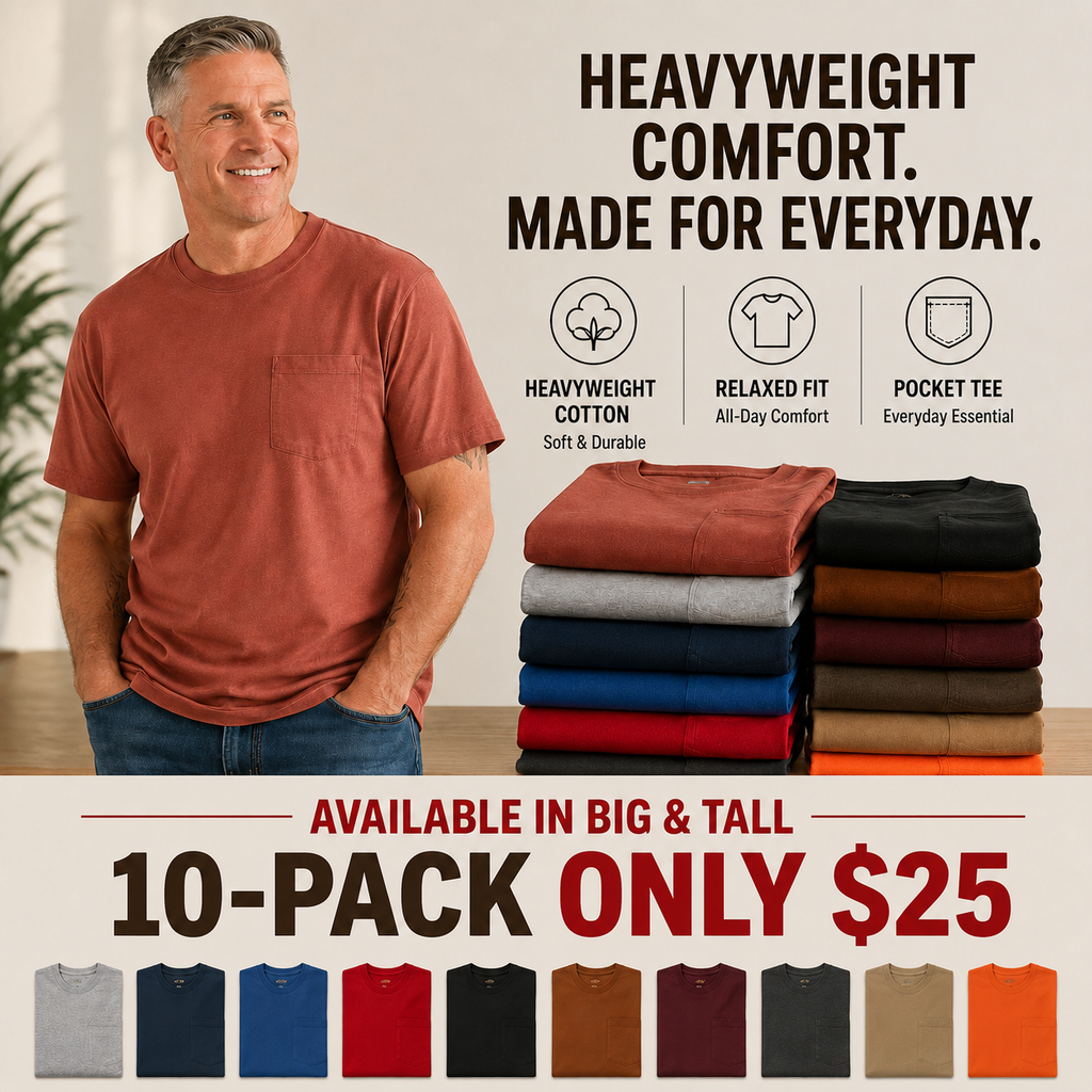 CottonEase – 🔥 Men’s Heavyweight Cotton Pocket Tee Packs | Regular & Tall