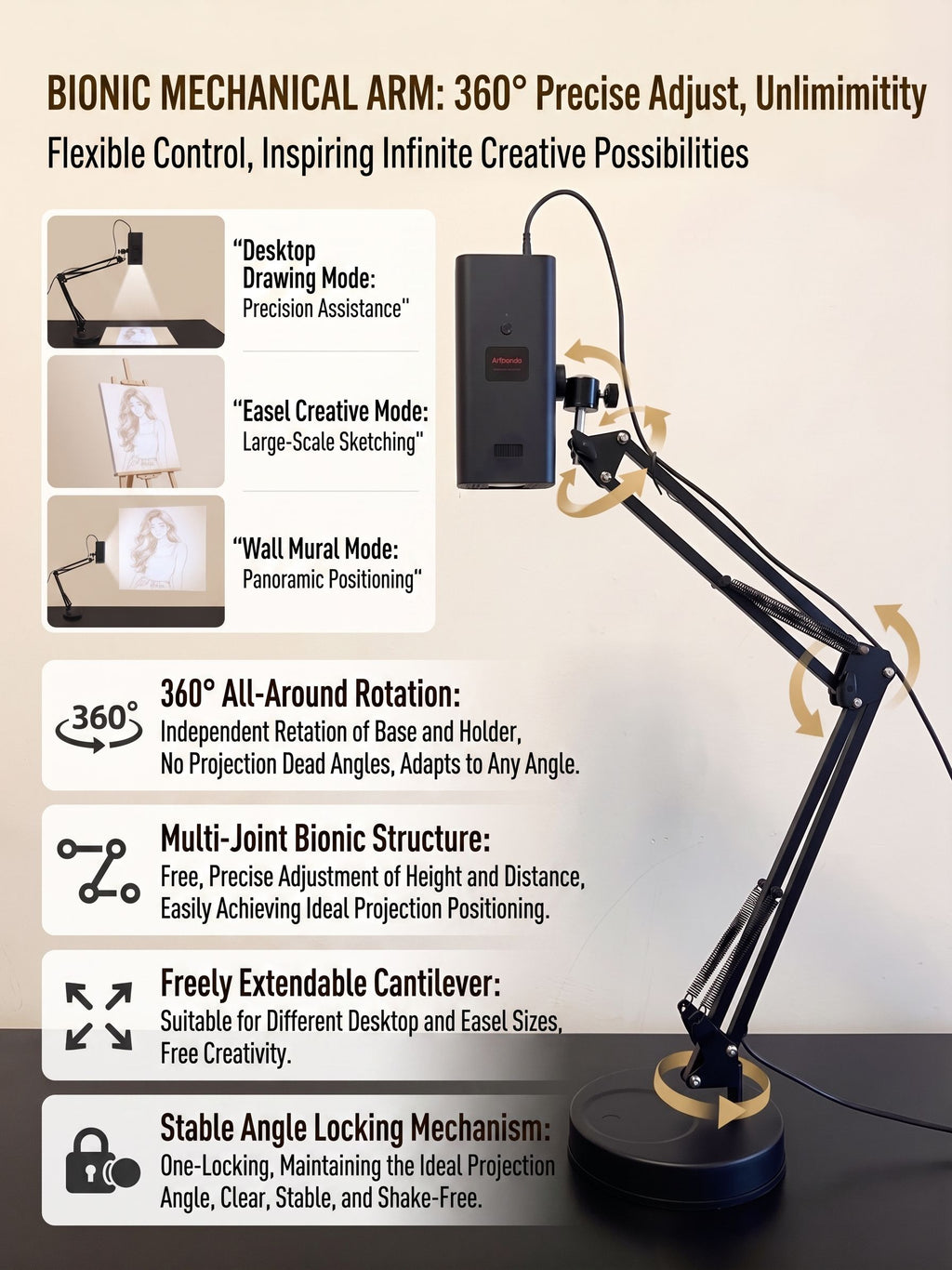 Wireless art projector projecting image onto paper