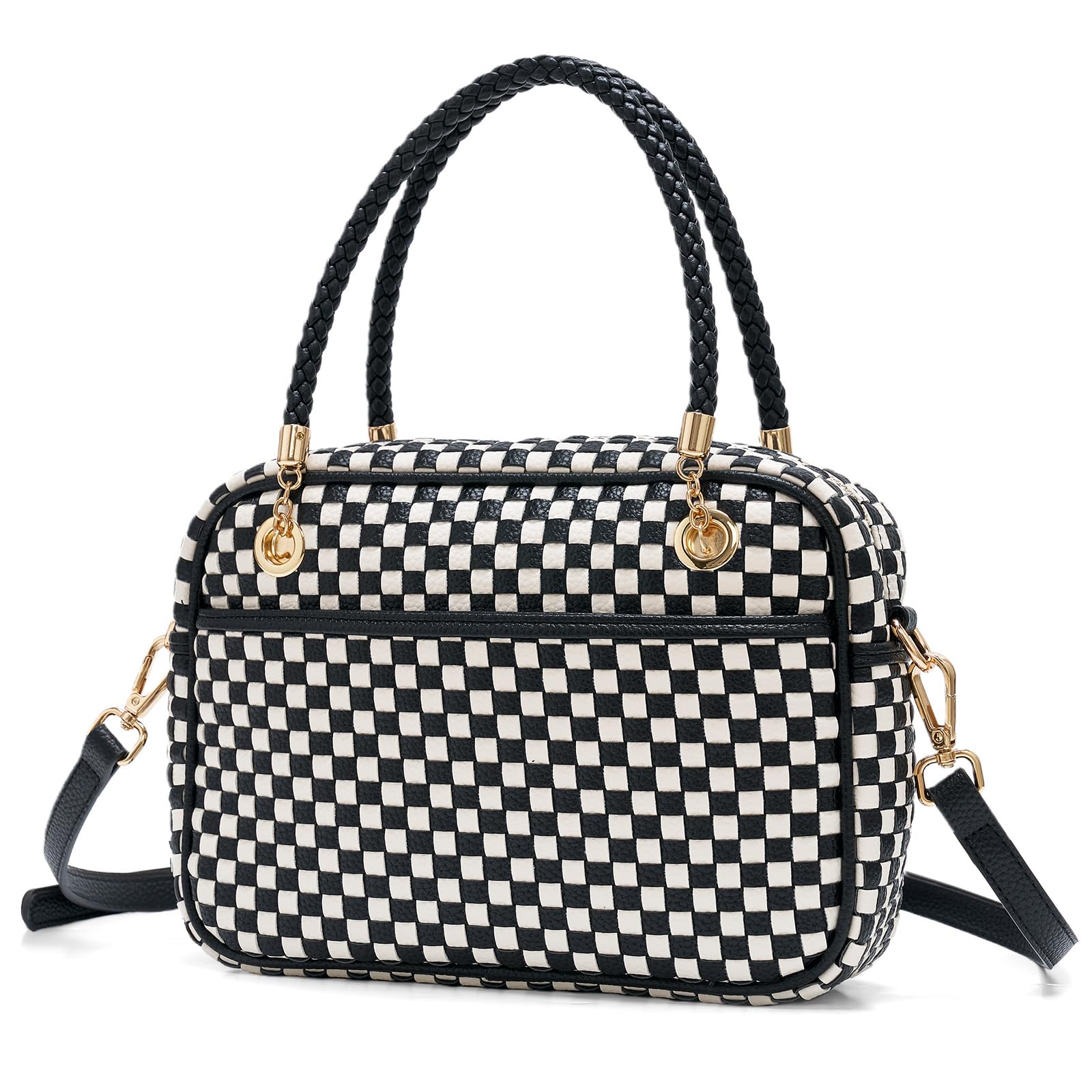 CheckWeave – Chic Checkered Woven Top Handle Crossbody Shoulder Bag in Vegan Leather