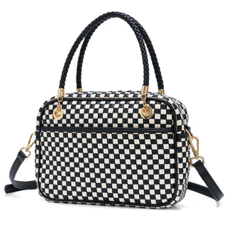 CheckWeave – Chic Checkered Woven Top Handle Crossbody Shoulder Bag in Vegan Leather