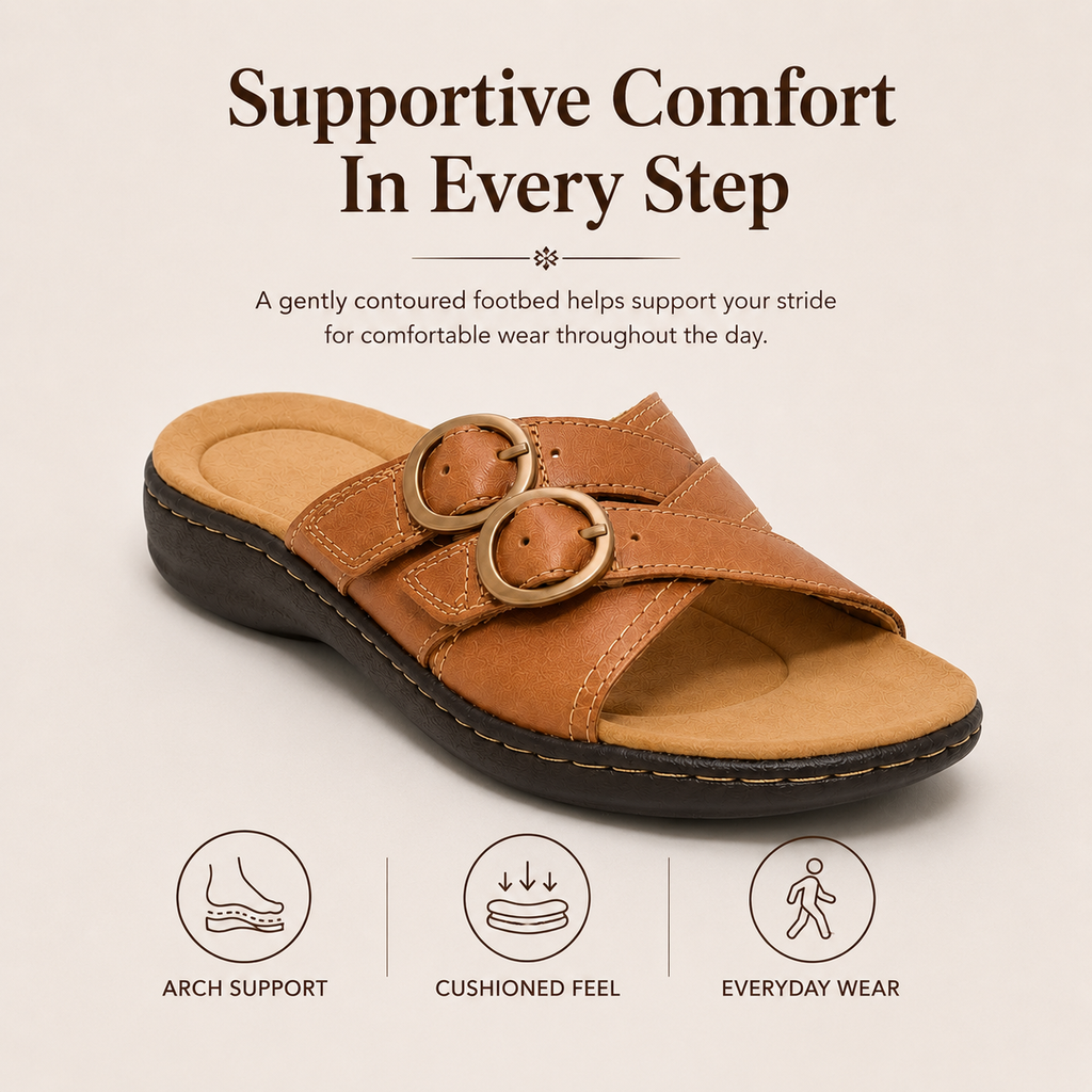 SoftStride – Women’s Leather Slide Sandals for All-Day Comfort