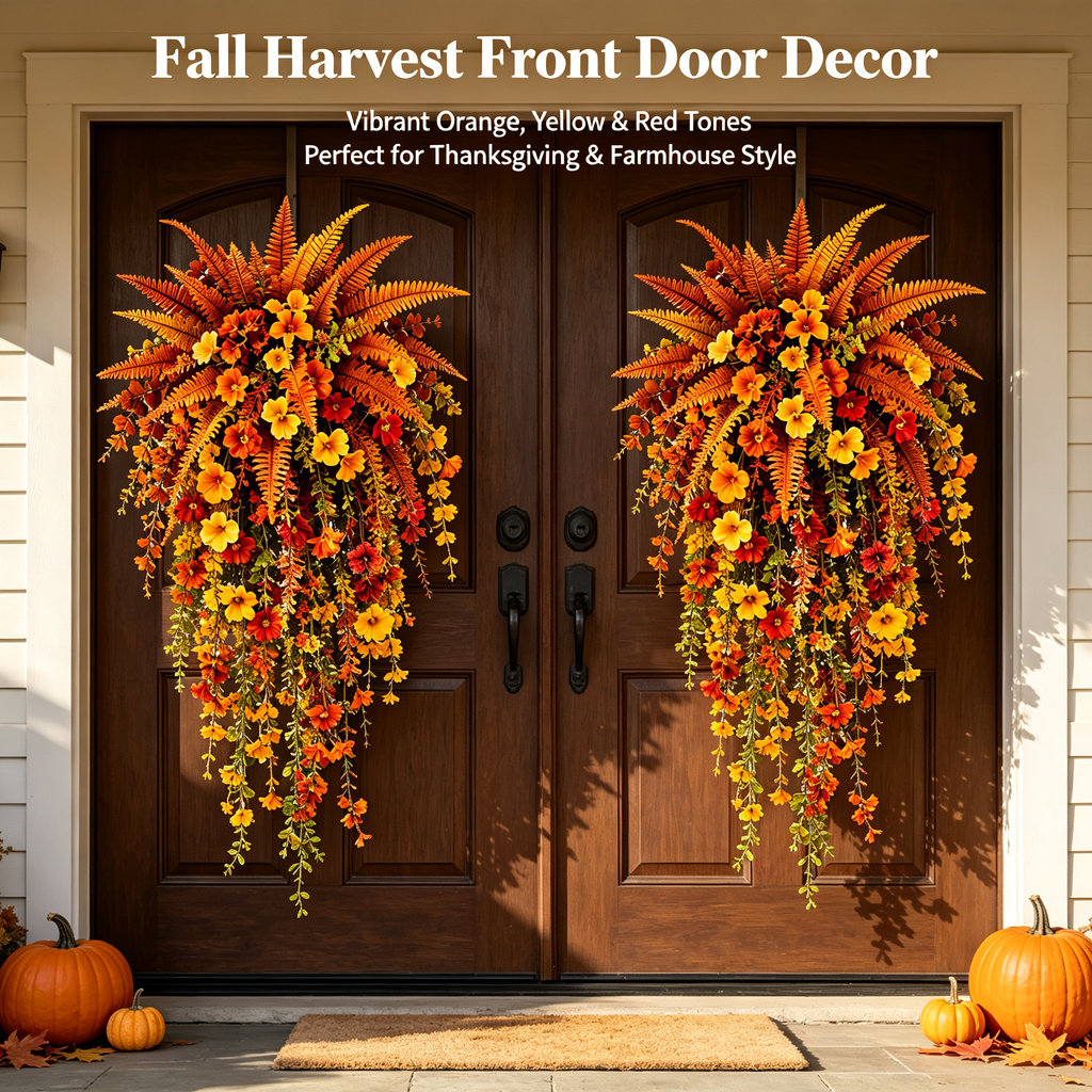 HarvestCascade – 💥🍂 Artificial Fall Harvest Hanging Basket for Autumn Porch & Door Decoration