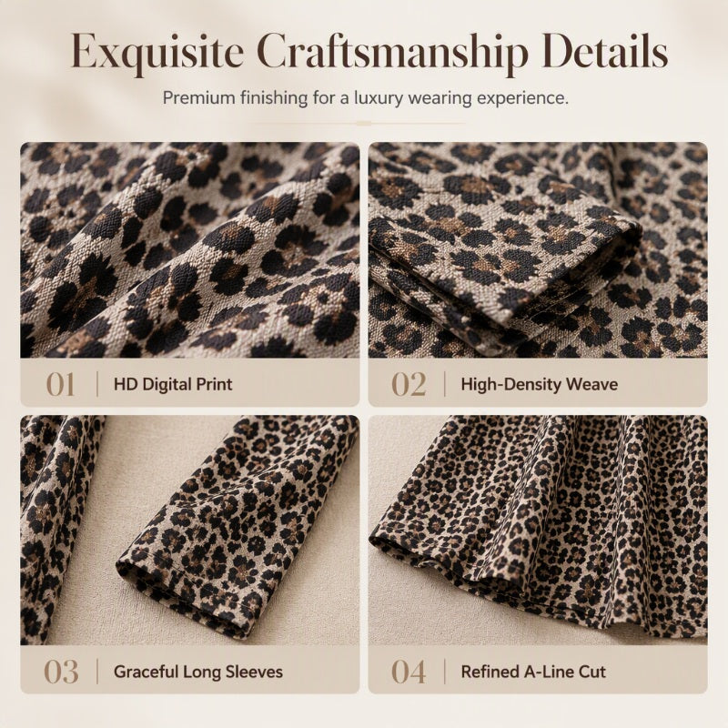 ✨ LeopardGrace – Women’s Leopard Print Long-Sleeve Maxi Dress