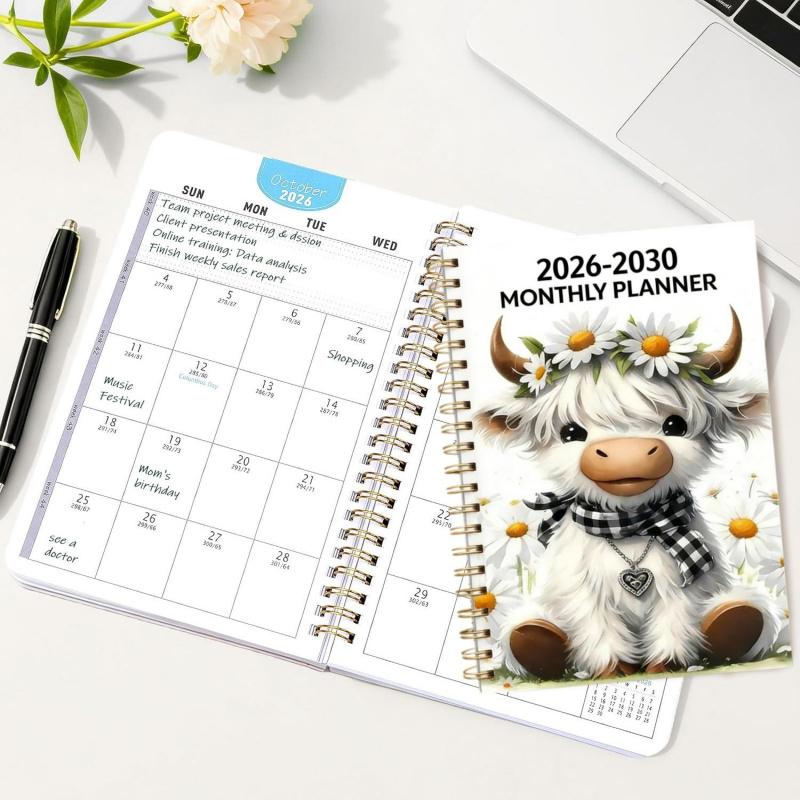 MooPlan – 🐮 2026–2030 Monthly Planner ✨ Cute Highland Cow 5-Year Calendar with Large Monthly Blocks