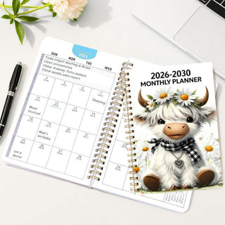 MooPlan – 🐮 2026–2030 Monthly Planner ✨ Cute Highland Cow 5-Year Calendar with Large Monthly Blocks